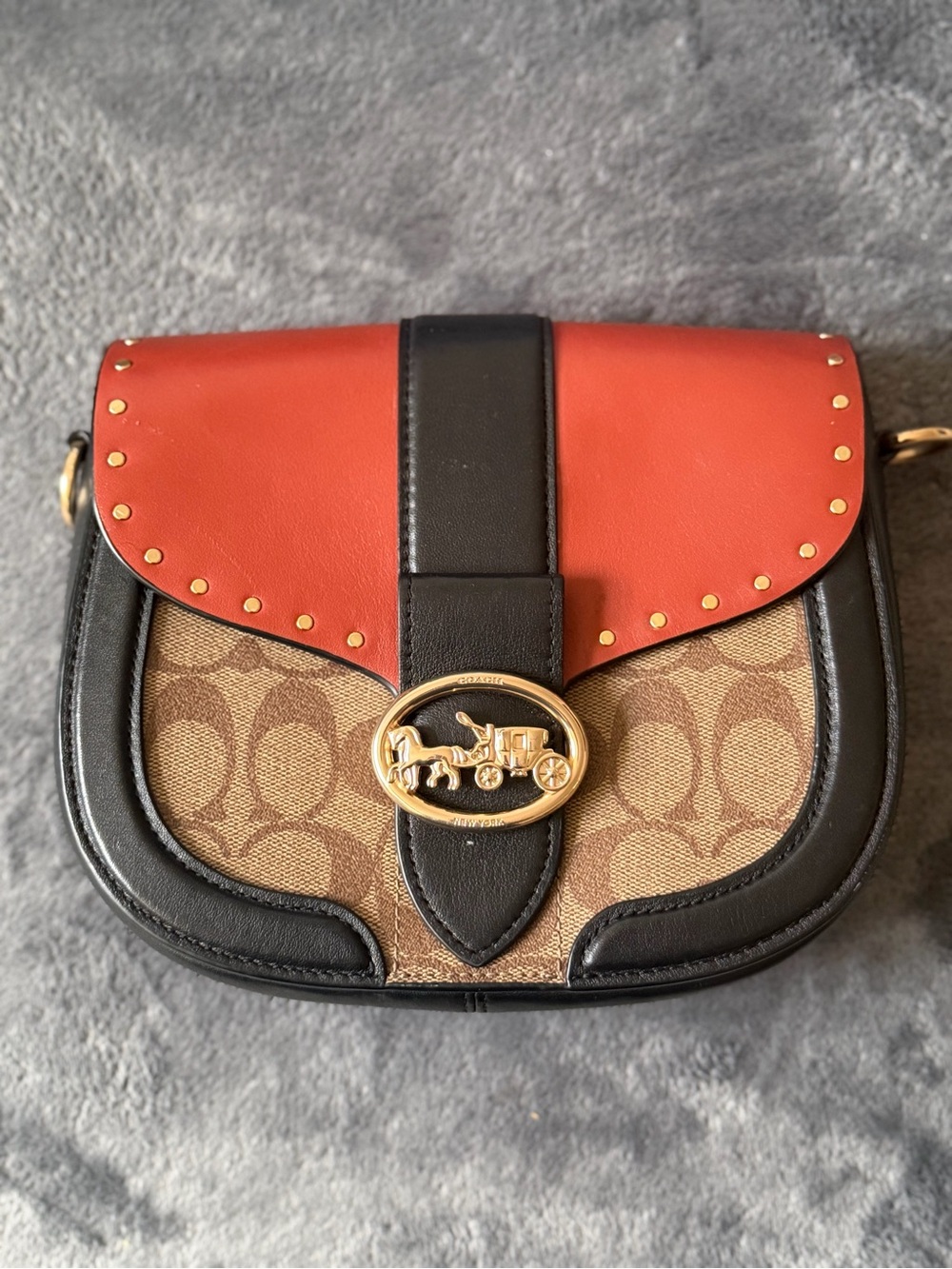 Coach Signature Canvas Saddle Crossbody - Red and Black Trim